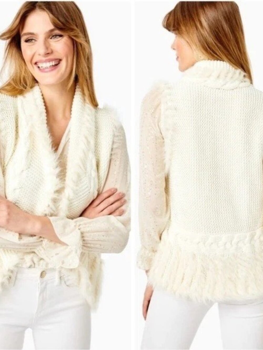 NWT Lilly Pulitzer XL TORINI COCONUT SWEATER VEST Faux Fur NWT RARE $258